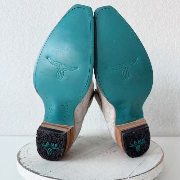 Lane LEXINGTON Women Cowboy Bootie 9 White Leather Western Cowgirl Short Boots - Picture 9 of 12